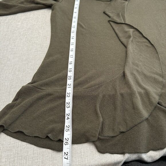 Gemstone Sz‎ L Women Light Knit Olive Boho Lagenlook Ruffle Sweater USA - Picture 5 of 7